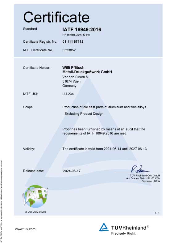 Certificate IATF 16949:2016